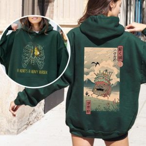 Unisex A Heart's A Heavy Burden 2 Sided Hoodie| Unisex Casual Drop Shoulder Long Sleeve Pullover| Unisex Fall & Winter Clothes For Daily Wear| Howls Moving Castle Sweater| Studio Ghibli Anime Sweater