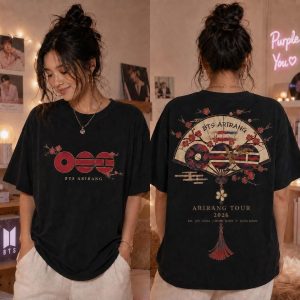 BTS Arirang Korean Folding Fan Shirt, Two Sided Cherry Blossom Tour 2026 Tee, Red Black Kpop Concert Outfit, Bangtan Fan Apparel, ARMY Fan Gift
