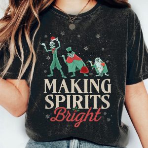 Making Spirits Bright Hitchhiking Ghosts Santa Hat Merry Christmas Haunted Mansion Shirt