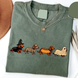 Halloween Dachshund Costumes Shirt, Spooky Wiener Dog Graphic Tee